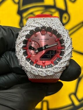 Custom Iced Out Casio G-Shock GA-2100 Red | Luxury Bling Watch